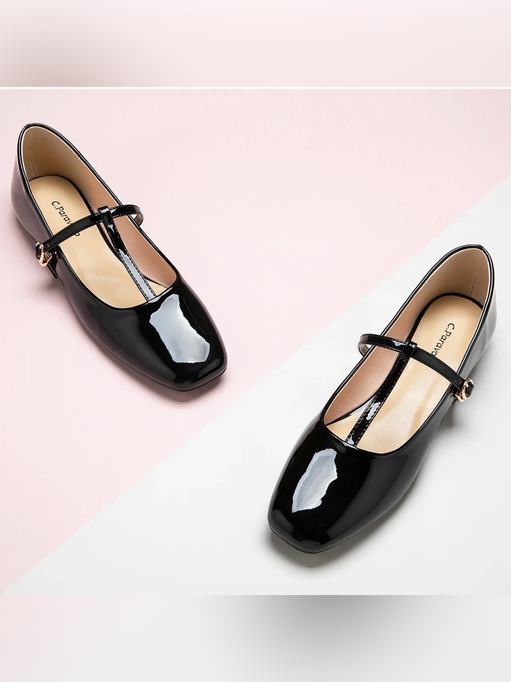 C.Paravano T-Strap Black Patent Mary Jane Flats